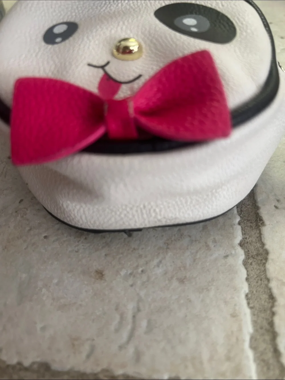 Betsey Johnson Kids Panda Coin Purse in White, Black & Hot Pink Bow